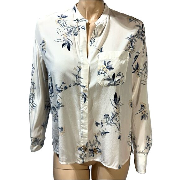 Vince Button Front Floral Silk Blouse Size S Small Long Sleeve Keyhole Neck - Picture 1 of 11